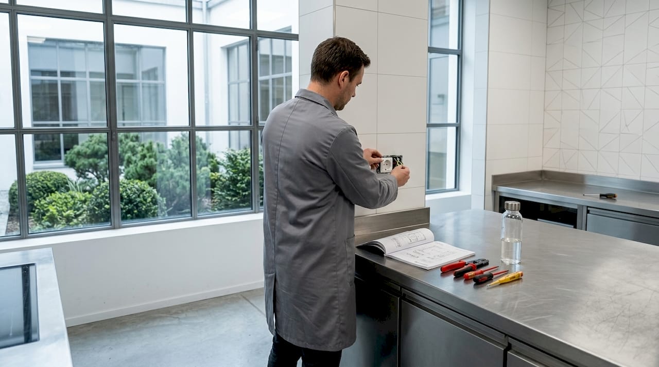 Plaatsen van een Perilex-aansluiting in een professionele keuken