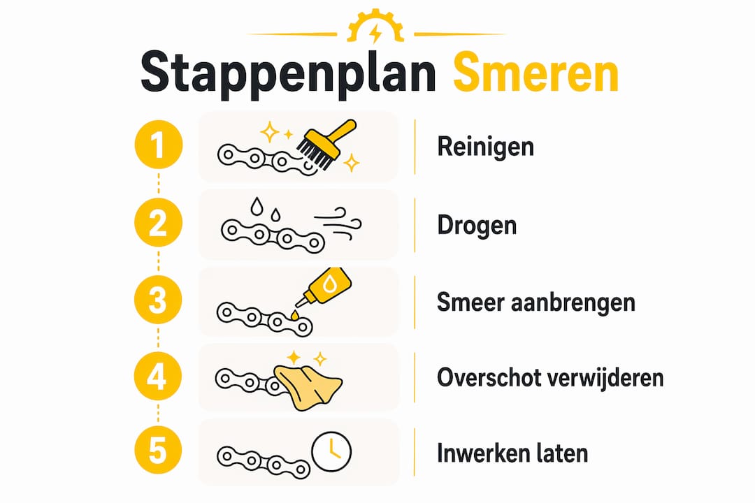 Stapsgewijze infographic: zo smeer je je fietsketting