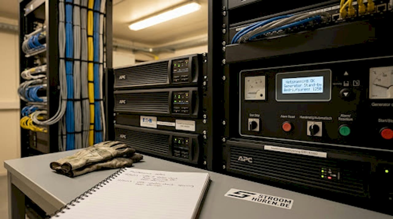 Gedetailleerde opname van het bedieningspaneel van de UPS en de generator