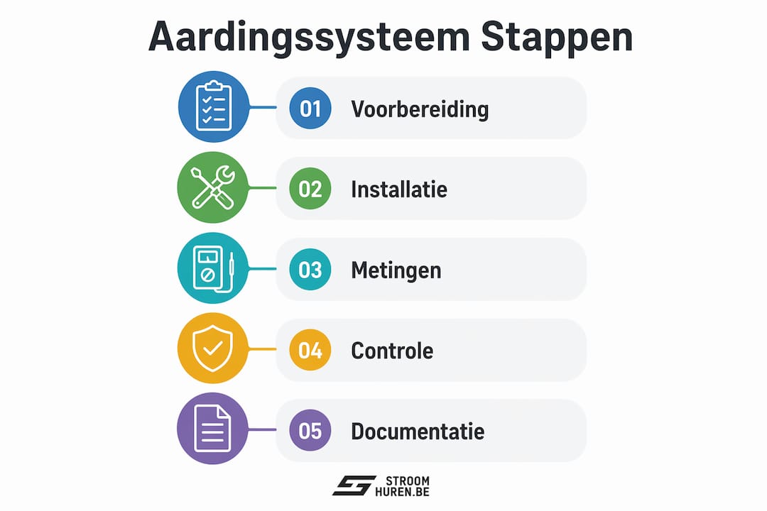 Infographic: Stappenplan voor het aanleggen van een aardingssysteem op de bouwplaats