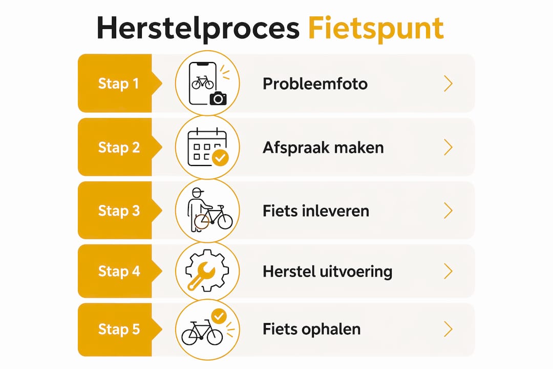 Overzichtelijke infographic met de verschillende stappen van het fietsreparatieproces