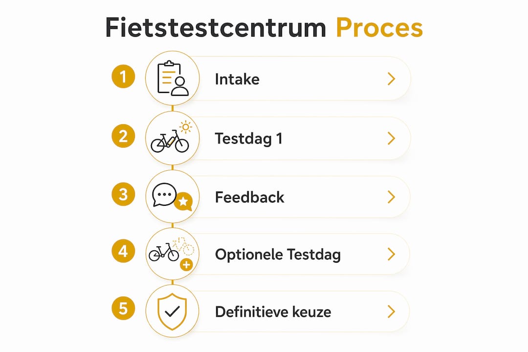 Infographic: het stappenplan van het fietstestcentrum