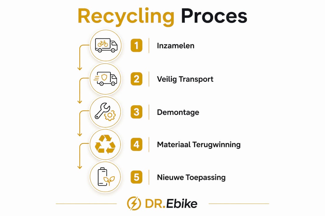 Overzichtelijke infographic: zo wordt een fietsaccu stap voor stap gerecycled