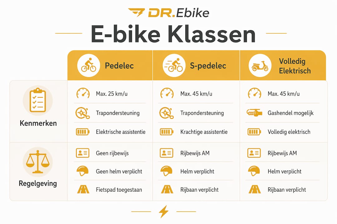 Overzichtelijke infographic: de verschillende e-bike categorieën en hun belangrijkste eigenschappen op een rij