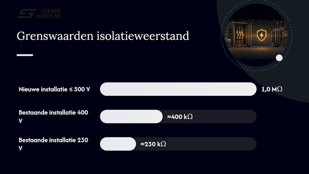 Diagram met grenswaarden voor isolatieweerstand per spanningsniveau