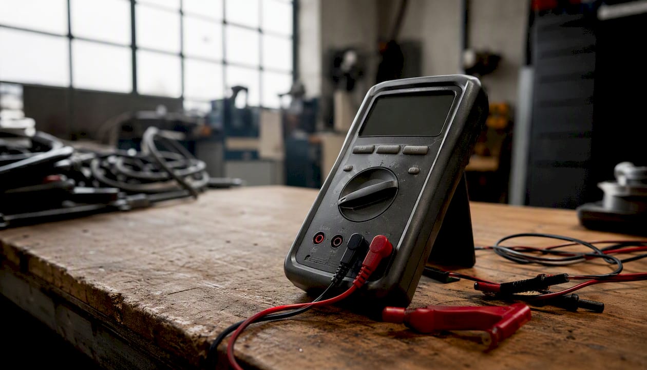 Isolatieweerstandmeter op werktafel, close-up