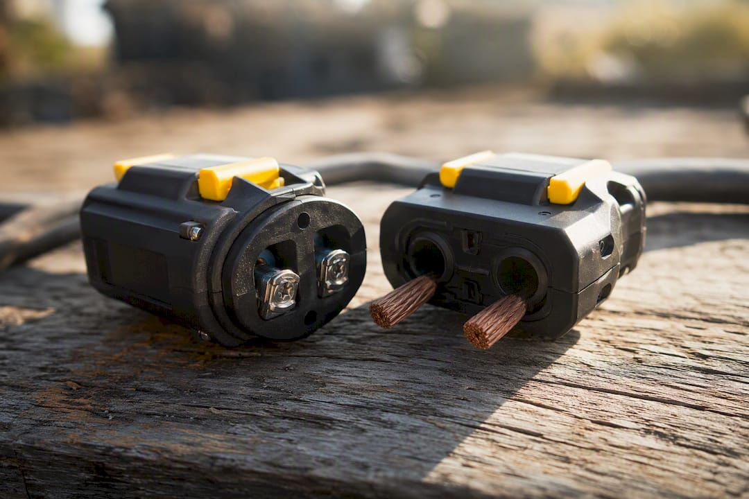 Close-up van twee soorten powerlock-connectoren