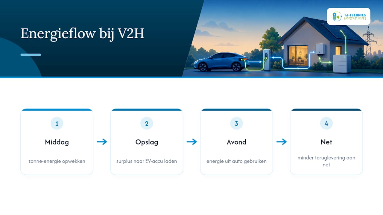 Energieverdeling van zonnepanelen naar elektrische auto en woning