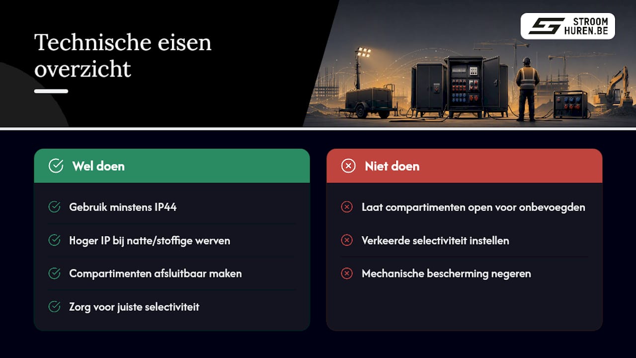 Technische eisen: behuizing, IP-waarde en scheiding — overview diagram