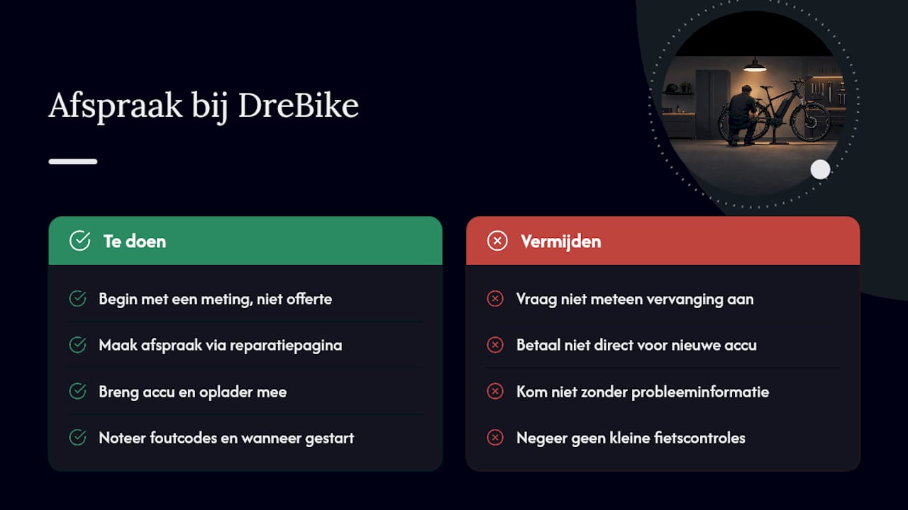 Hulp nodig? Zo maak je een afspraak bij DreBike — overview diagram