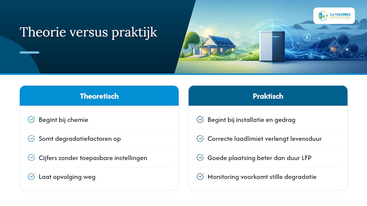 Waarom de meeste adviezen over batterijlevensduur te theoretisch zijn — overview diagram
