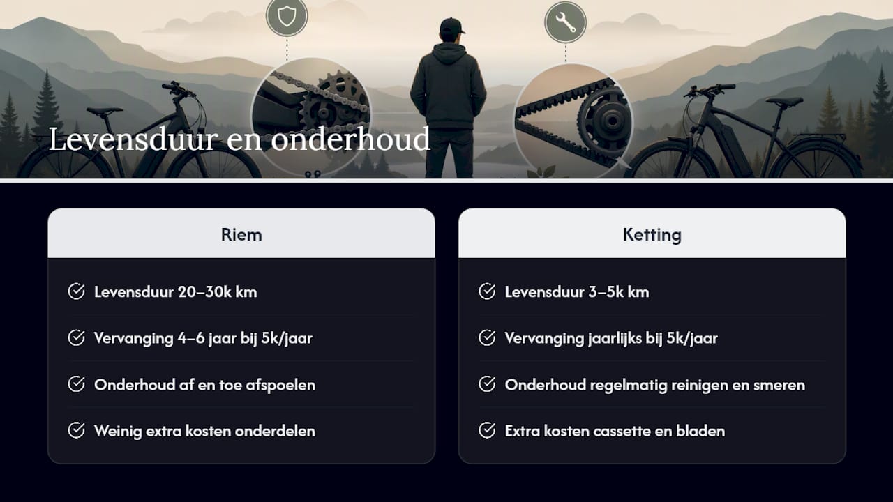 Vergelijking van de levensduur van ketting en riem