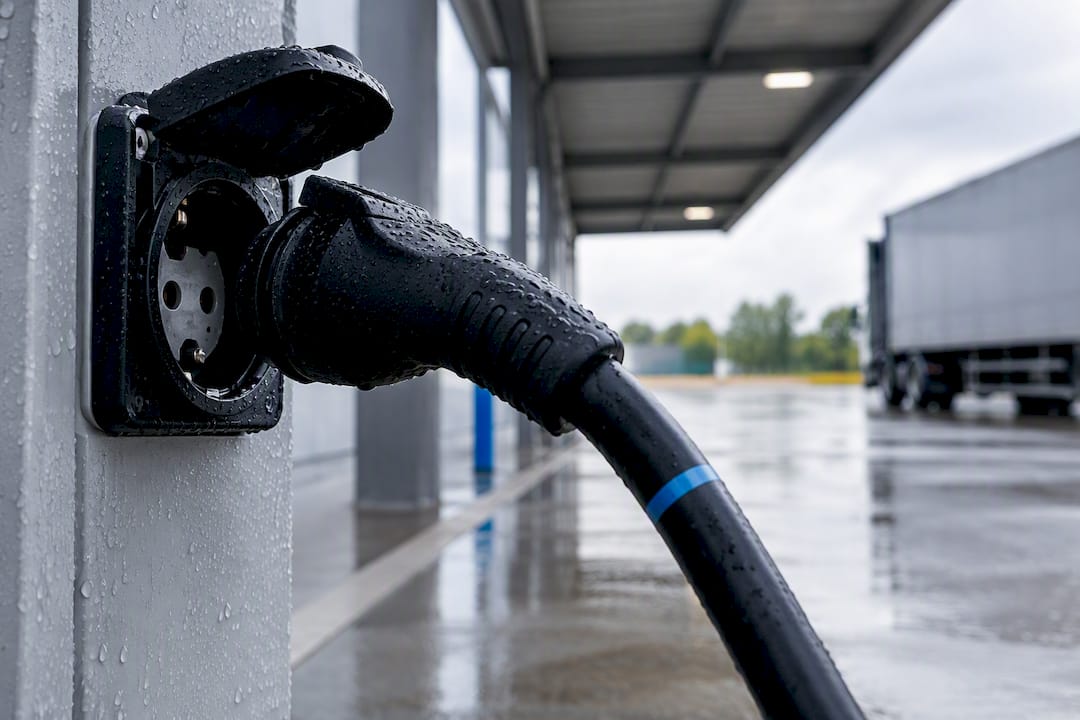Vochtig Schuko-contactpunt onder een afdak