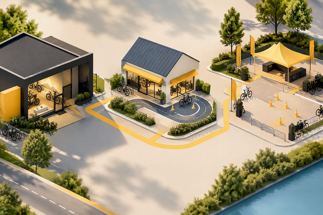 Afbeelding van drie locaties om e-bikes te testen