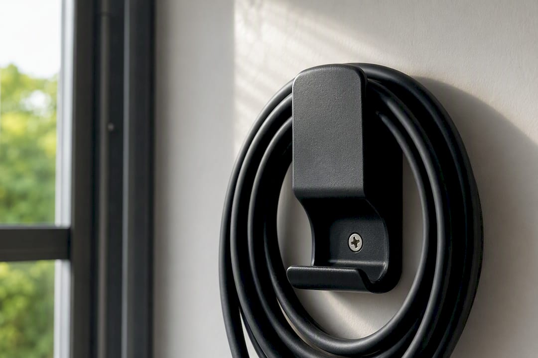 Wandhouder met een netjes opgeborgen laadkabel