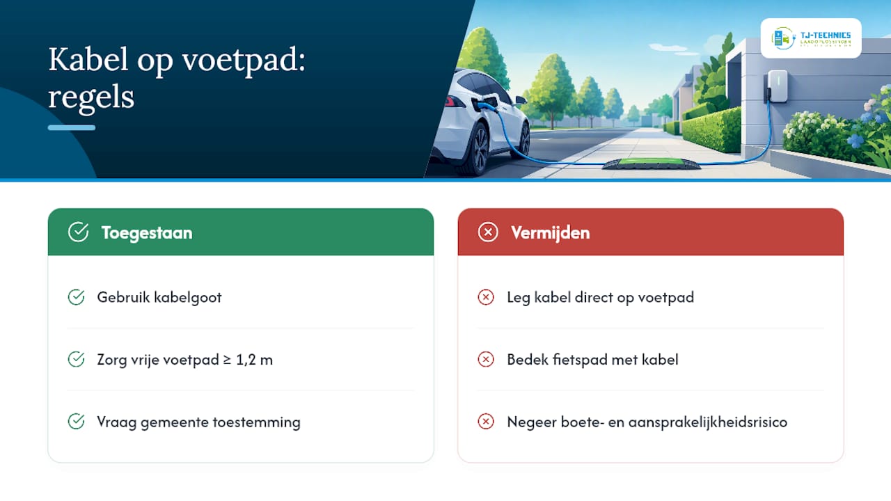 Toegestane en verboden manieren om een laadkabel over het trottoir te leggen