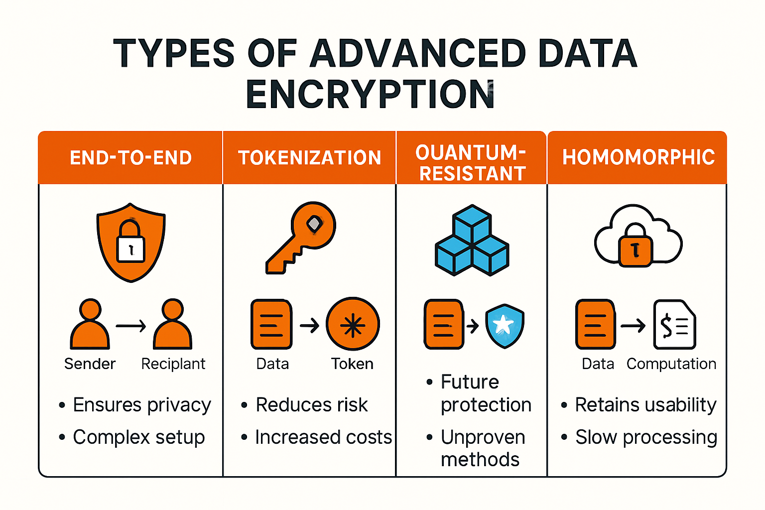 infographic comparing advanced data encryption types