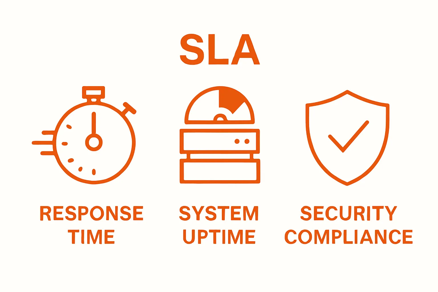 Infographic showing IT SLA elements: response time, uptime, security compliance