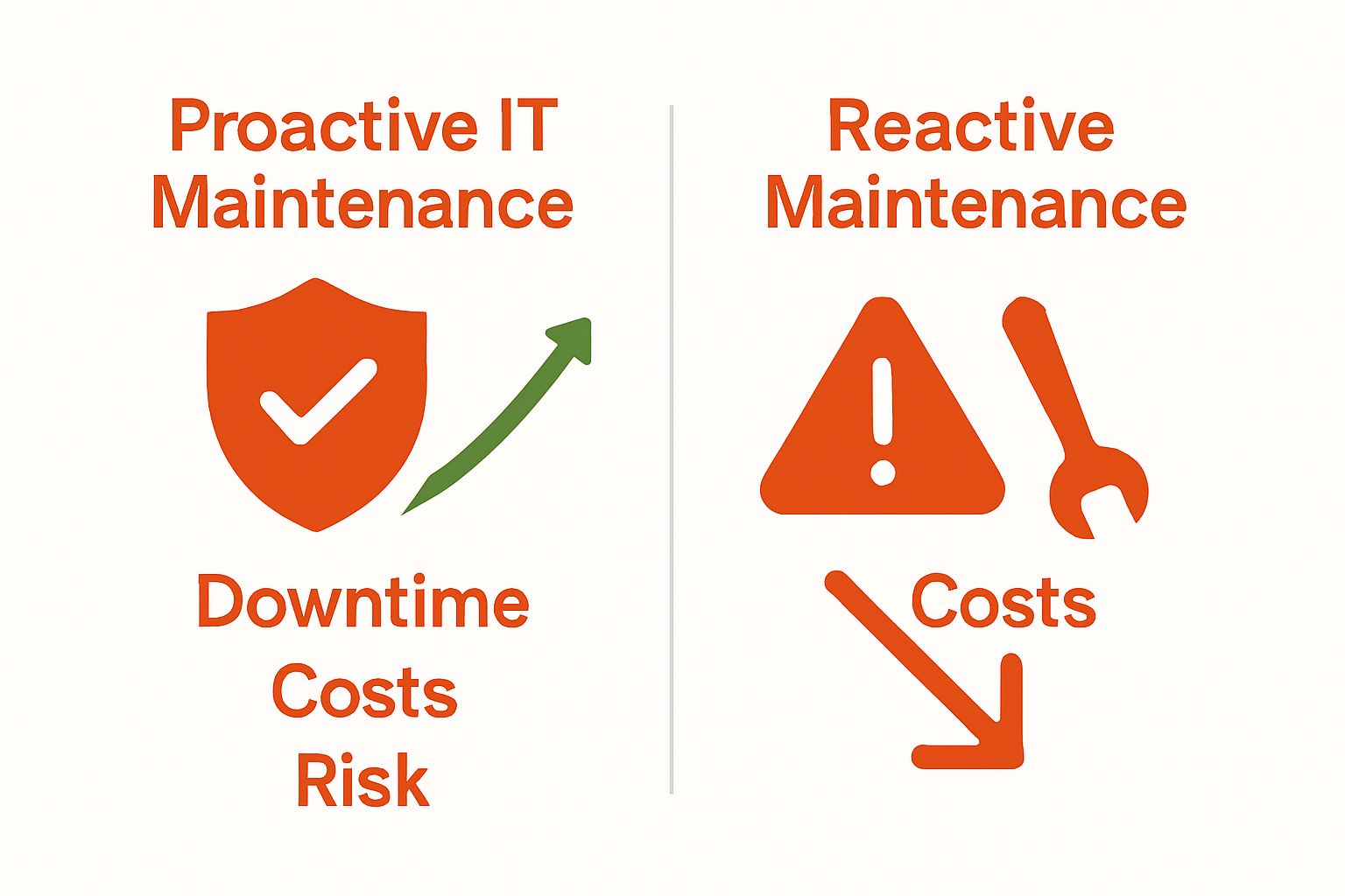 Infographic comparing proactive versus reactive IT maintenance