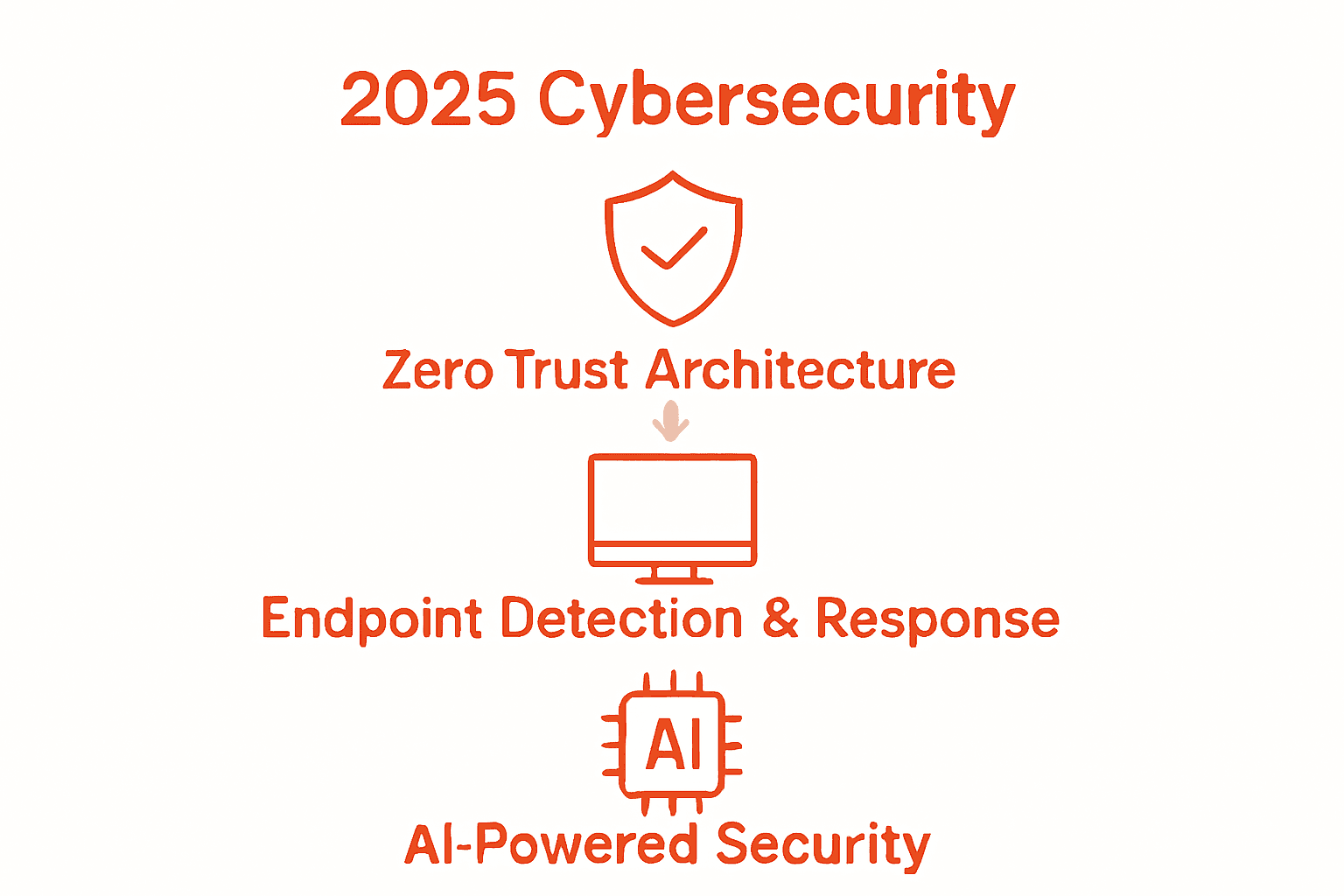 Infographic comparing three layers of cybersecurity defense: Zero Trust, EDR, and AI security.
