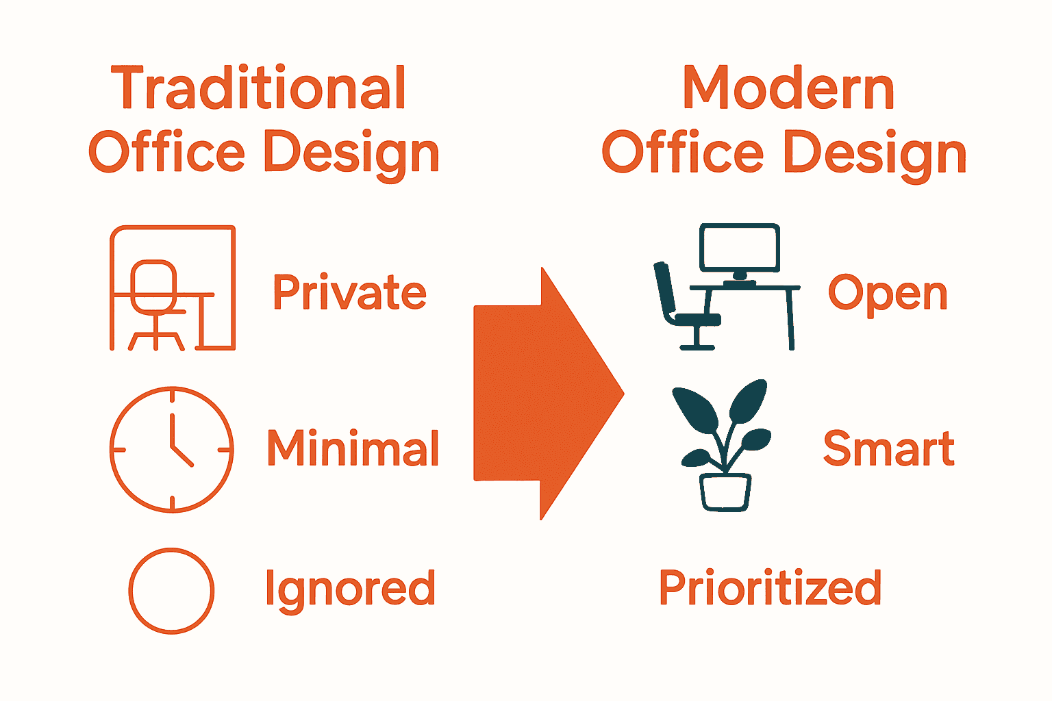 Infographic comparing traditional vs modern office design features