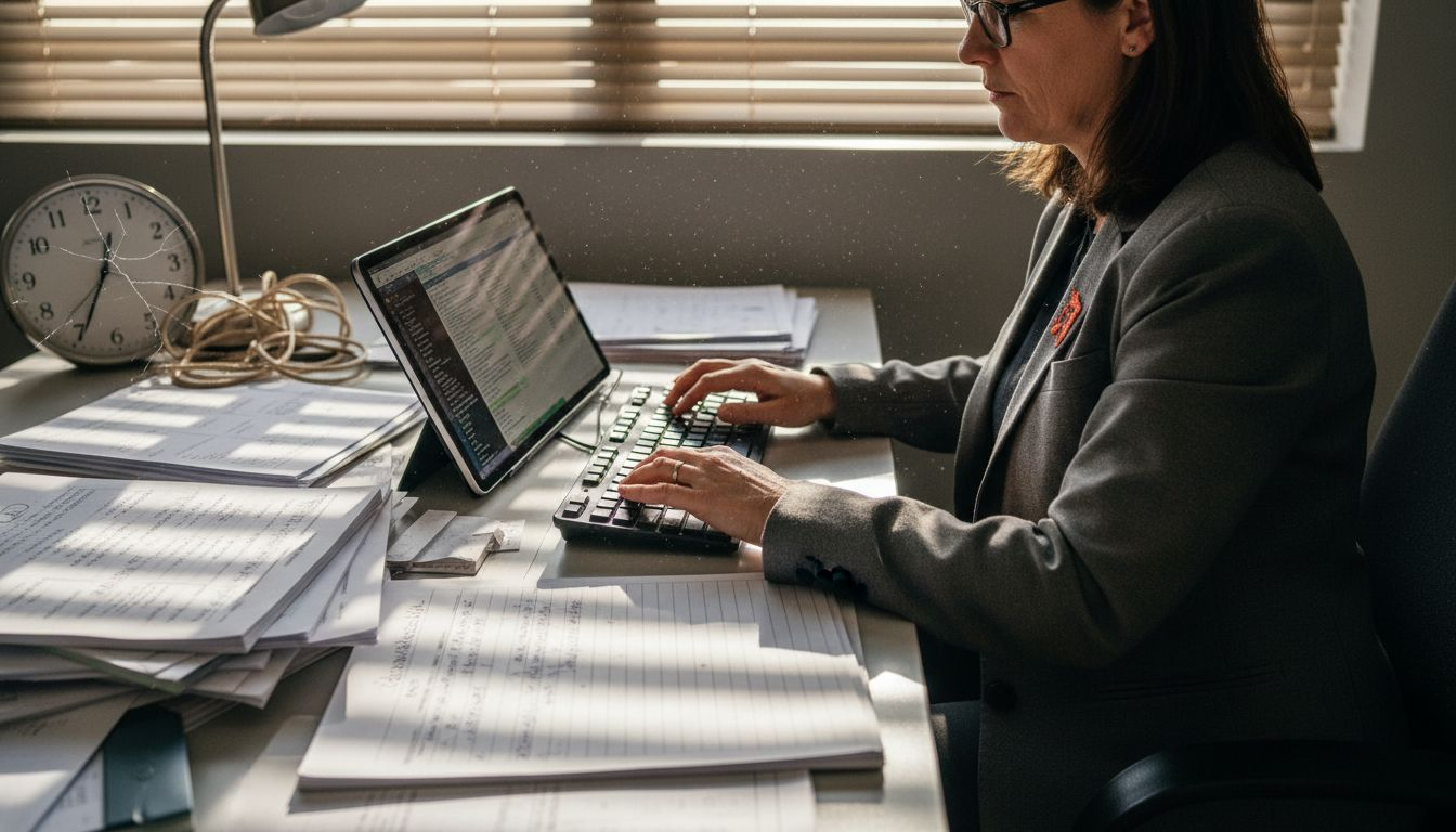 Analyst conducts IT risk assessment at desk
