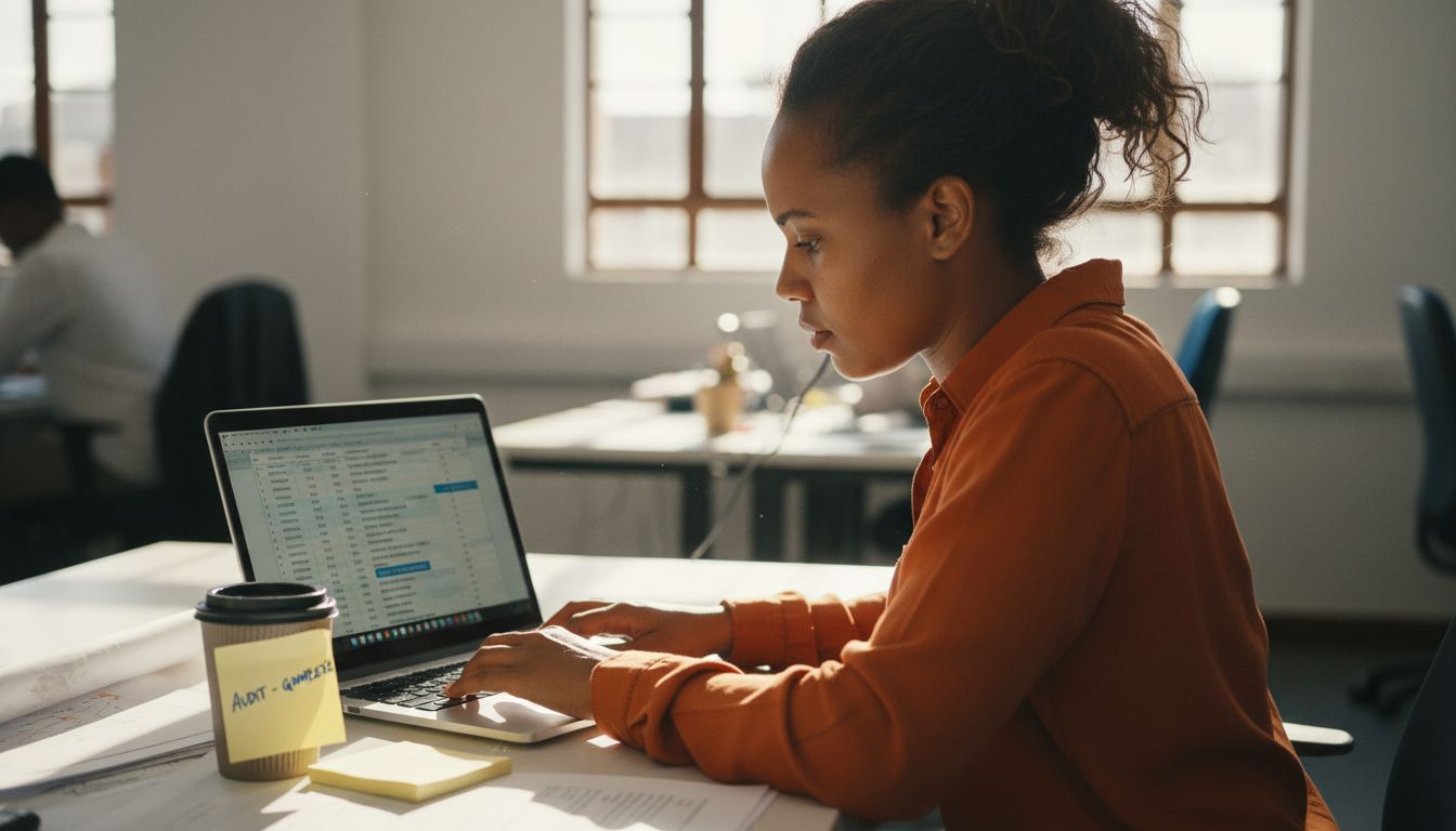 Administrator reviewing user access spreadsheet