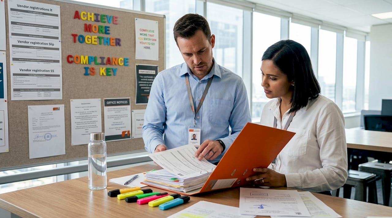 Compliance team checking certification documents