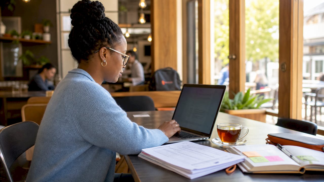 Woman reviewing IT pricing spreadsheet at home office