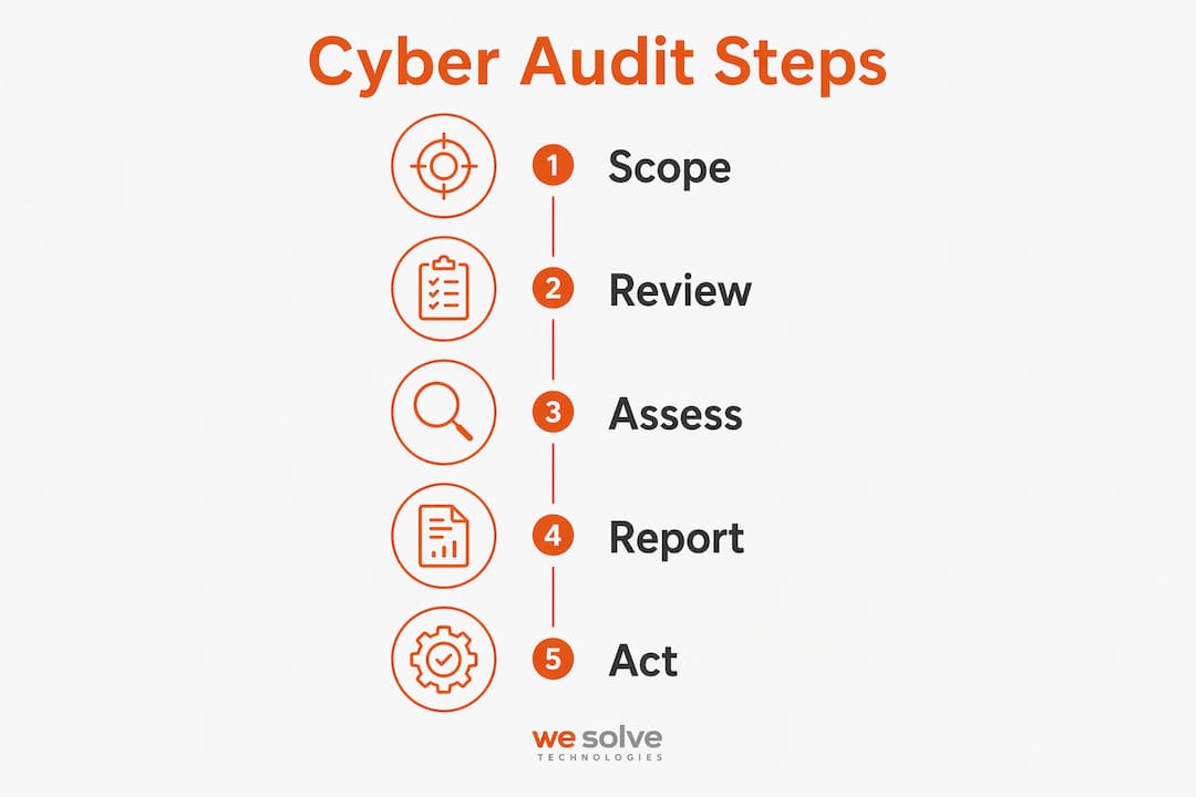 Infographic showing cyber audit step-by-step process
