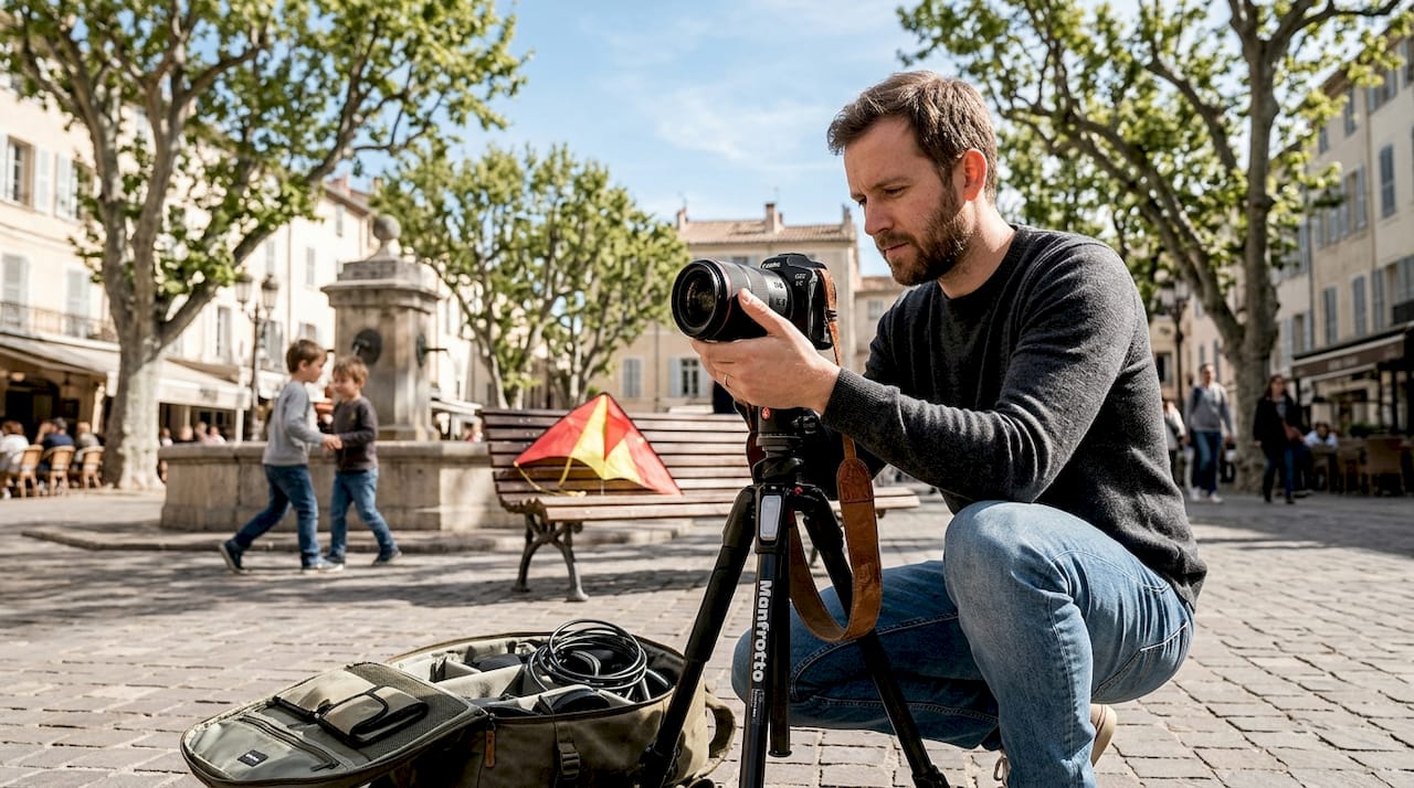 Un photographe organise une séance photo en plein air à Antibes.
