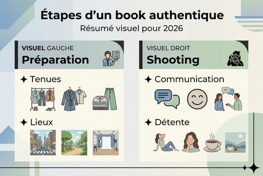 Découvrez une infographie claire et concise présentant les étapes incontournables pour réussir votre séance photo.