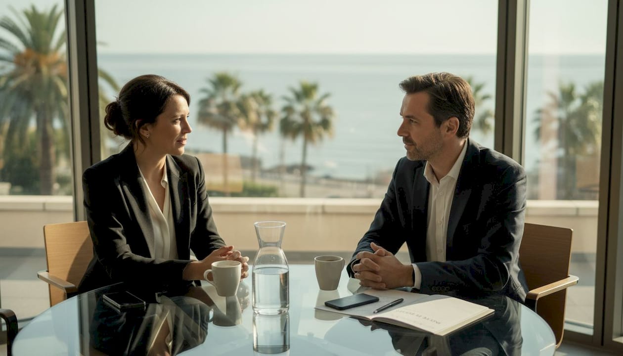 Des collègues échangent autour d’une table dans un espace de travail partagé baigné de lumière.