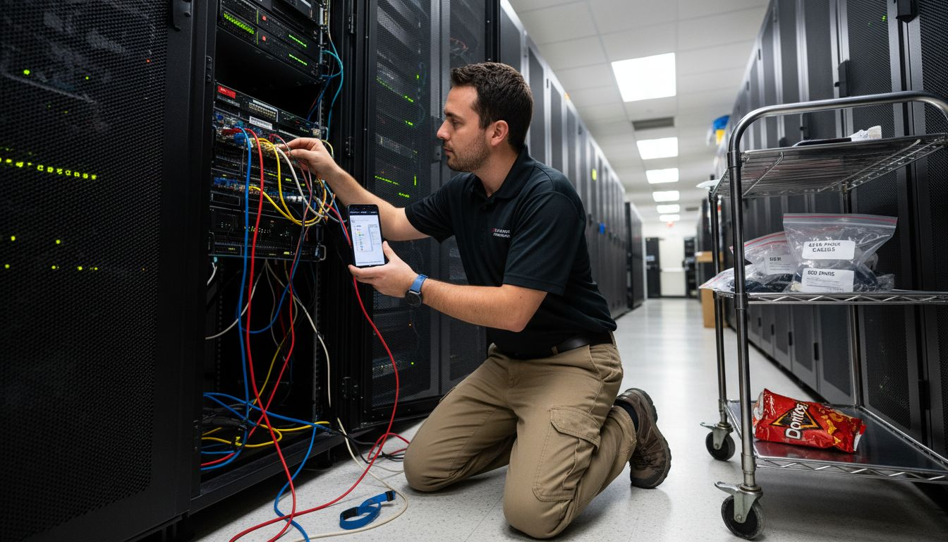 Harness blockchain network effects for growth in 2026 1 Technician maintaining blockchain server racks