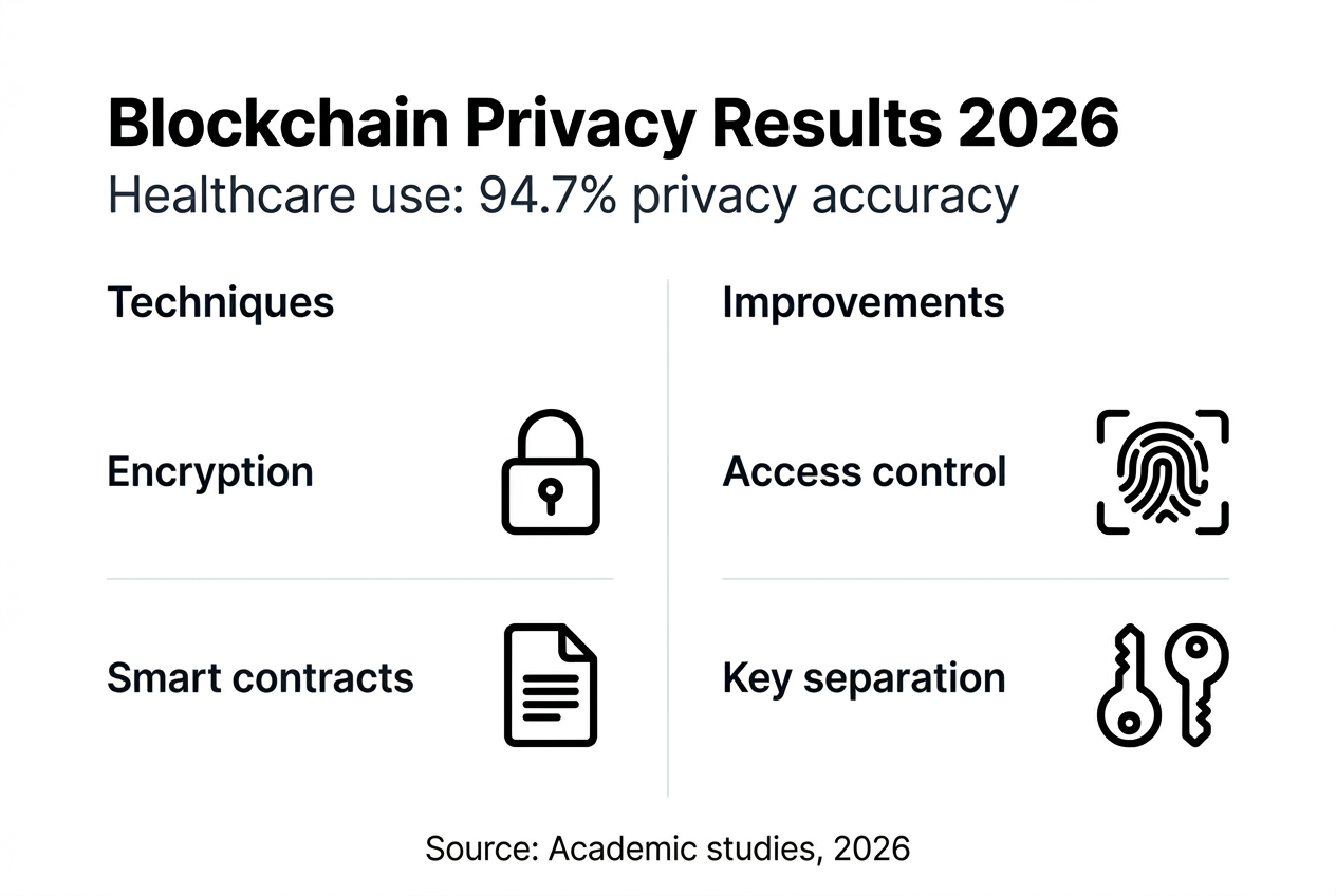 Master blockchain data privacy in 2026: 94.7% accuracy 2 Infographic showing blockchain privacy results in healthcare
