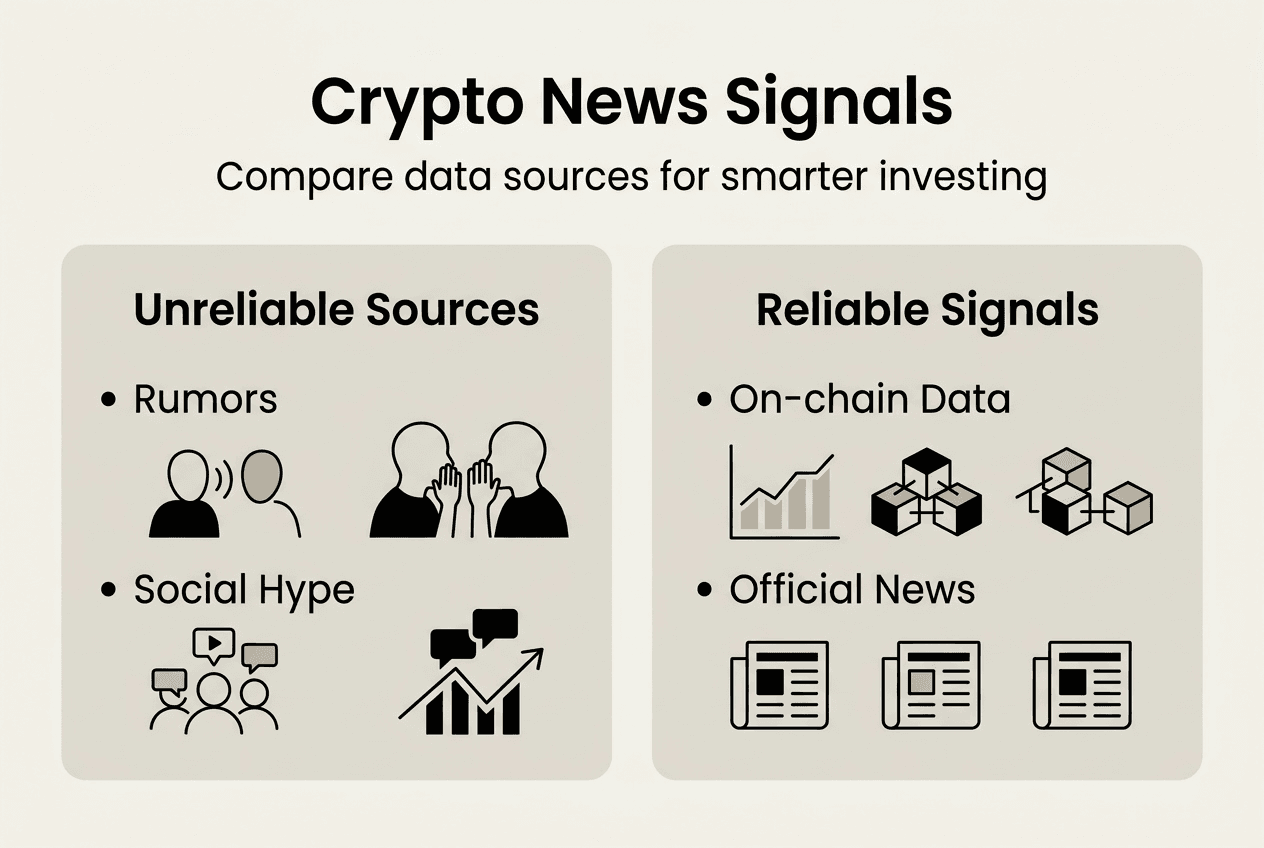 Infographic comparing crypto news signal reliability