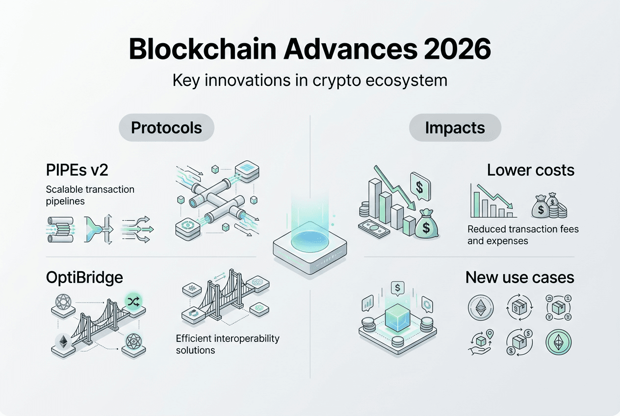 Infographic outlining blockchain advances and impacts