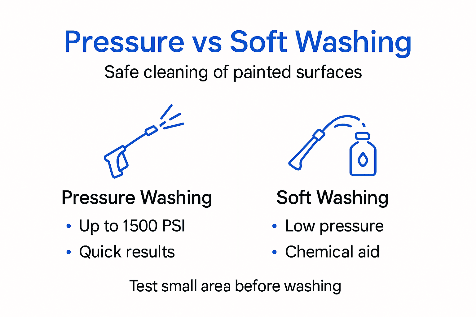 Infographic comparing pressure and soft washing surfaces
