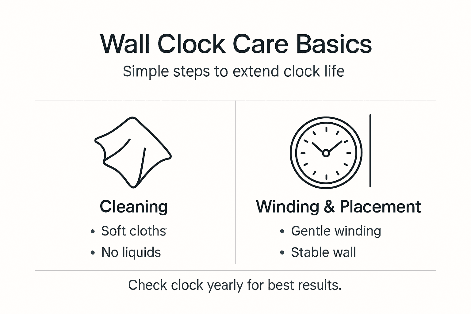 Infographic with basic wall clock care steps