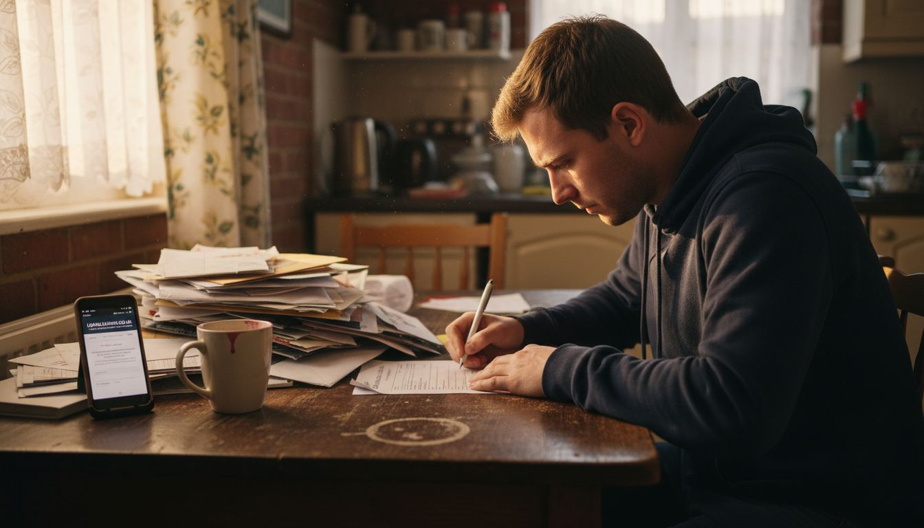 Person filling van lease credit paperwork at home