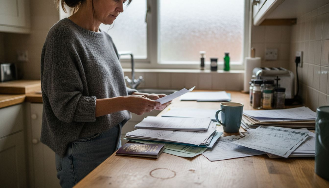 Woman organizing lease documents at kitchen