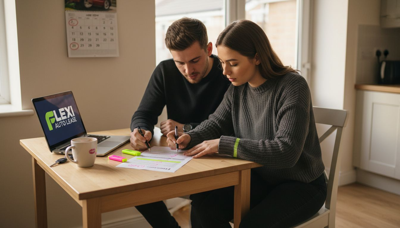Couple discussing flexible car lease checklist