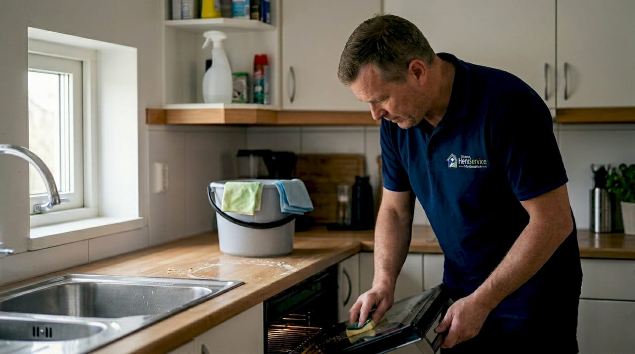 Någon gör rent ugnen ordentligt inför flytten