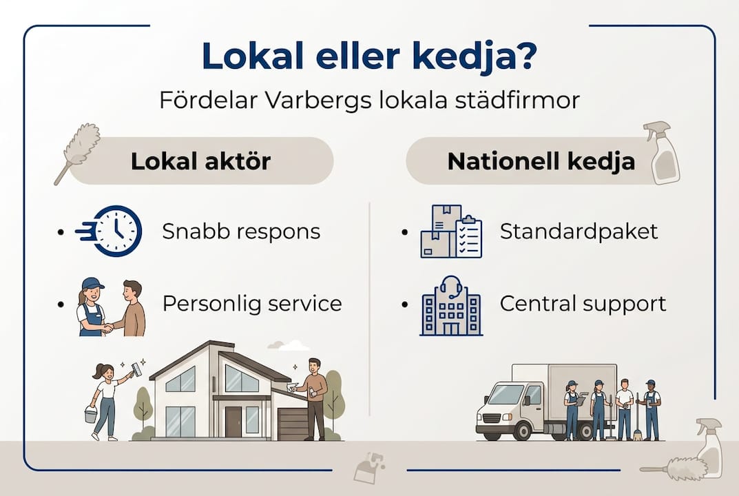 Infografik: Lokala städfirmor i Varberg jämfört med rikstäckande kedjor