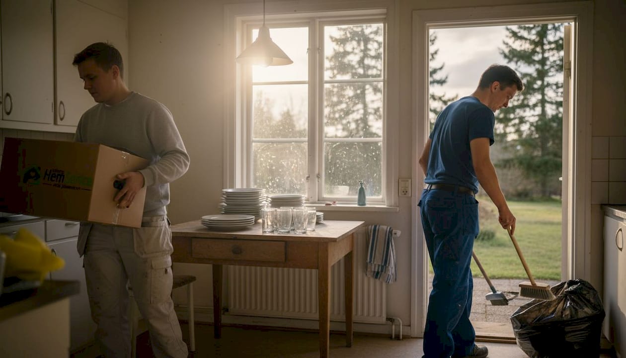 Flyttfirman packar ner och tömmer hela köket inför flytten