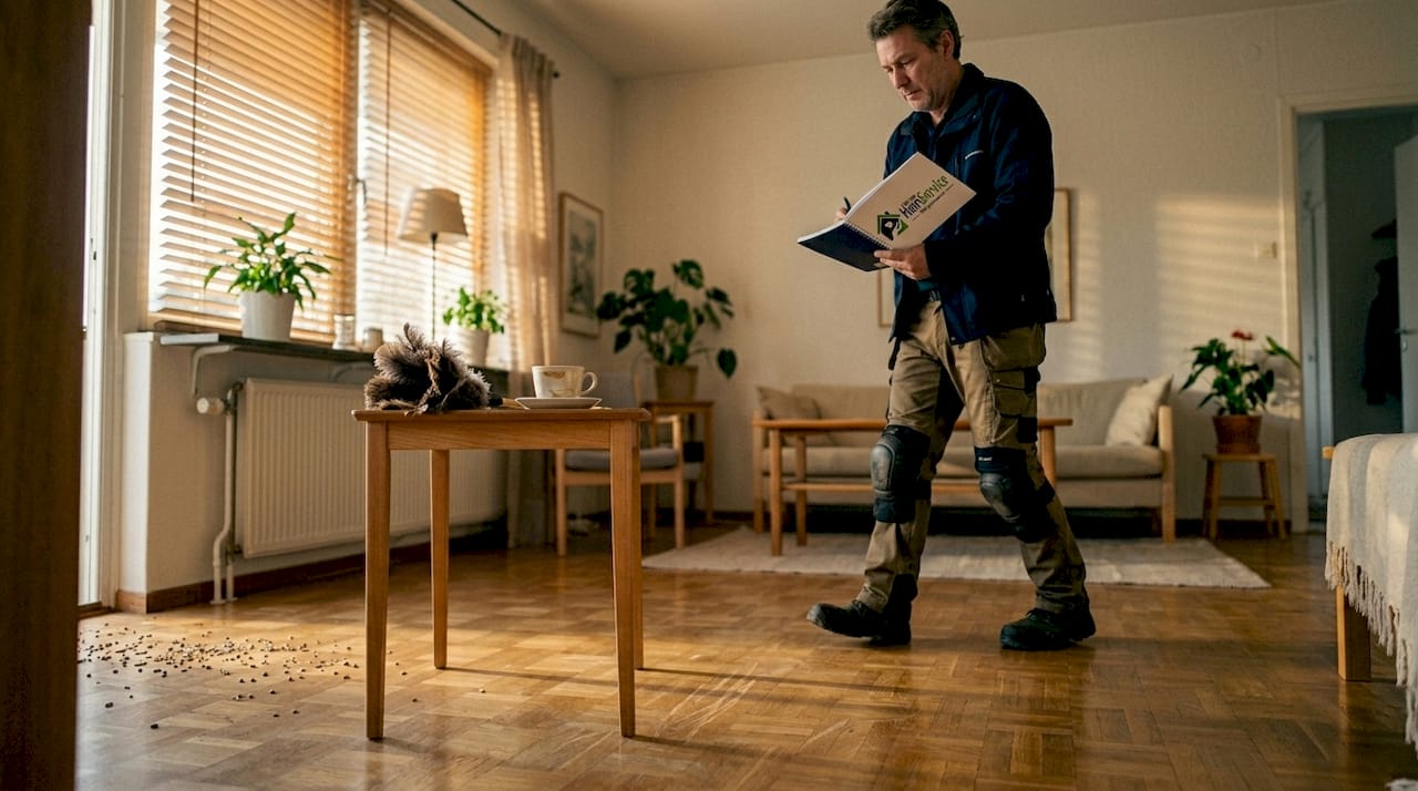 En inspektör går igenom checklistan för att säkerställa städningens kvalitet.