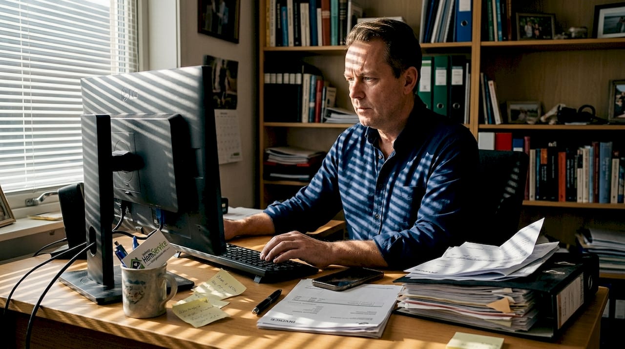 Städentreprenören sköter kundkontakten via mejl hemifrån