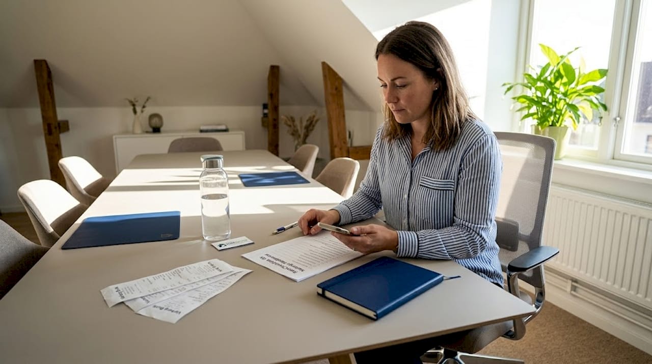 En medarbetare går igenom checklistan inför den kommande storstädningen på jobbet.