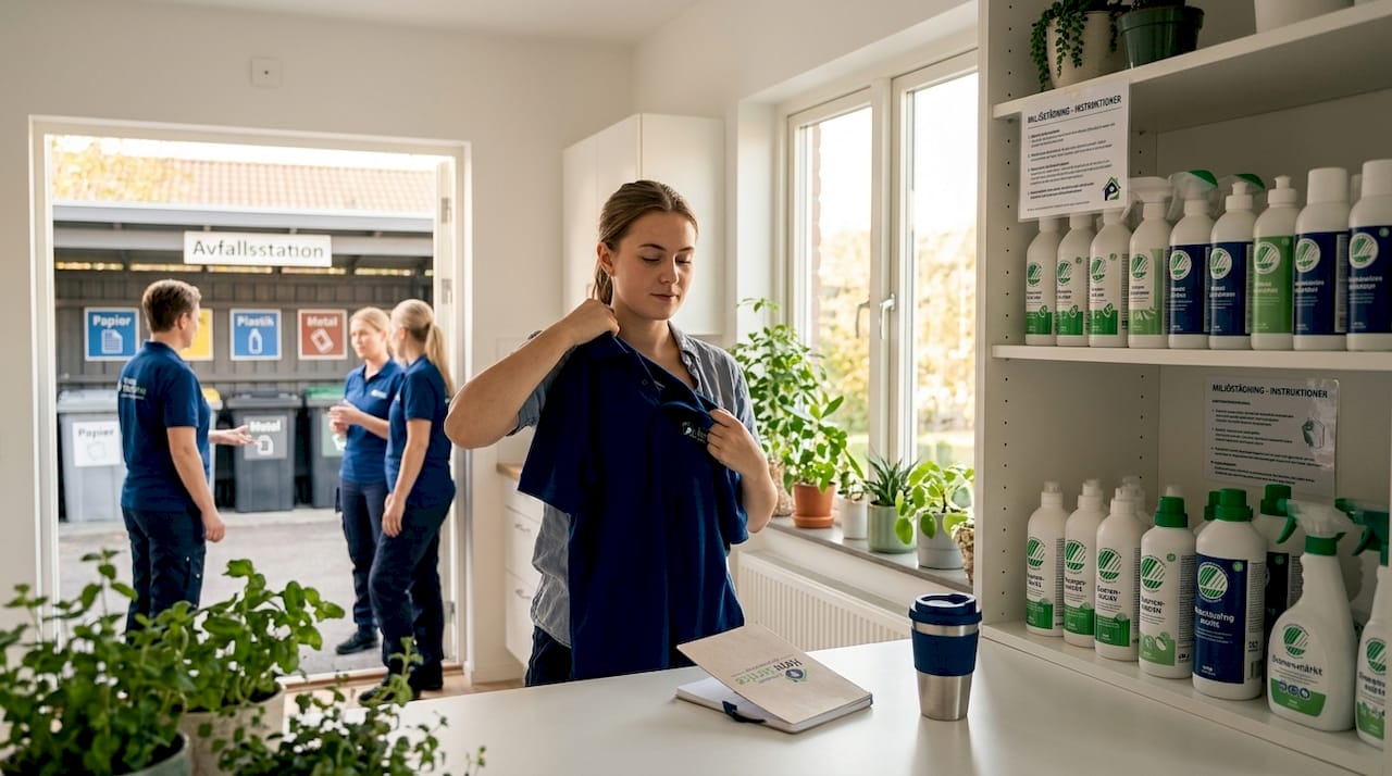 Personalet laddar upp inför miljövänlig städning på jobbet