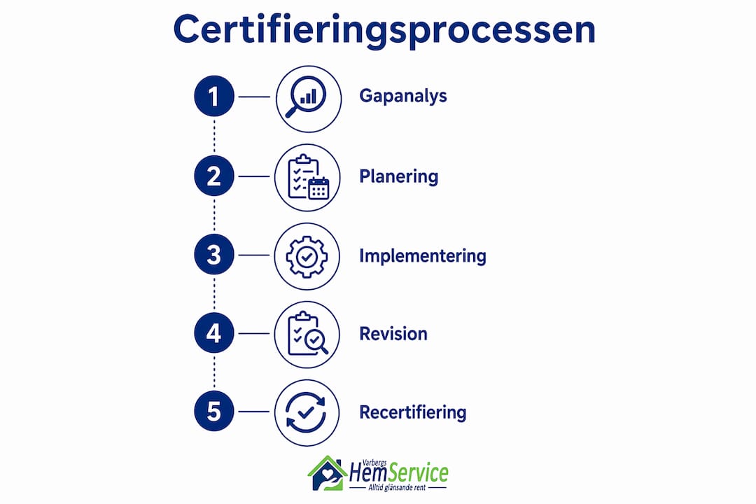 Översiktlig infografik som förklarar de olika stegen i certifieringsprocessen